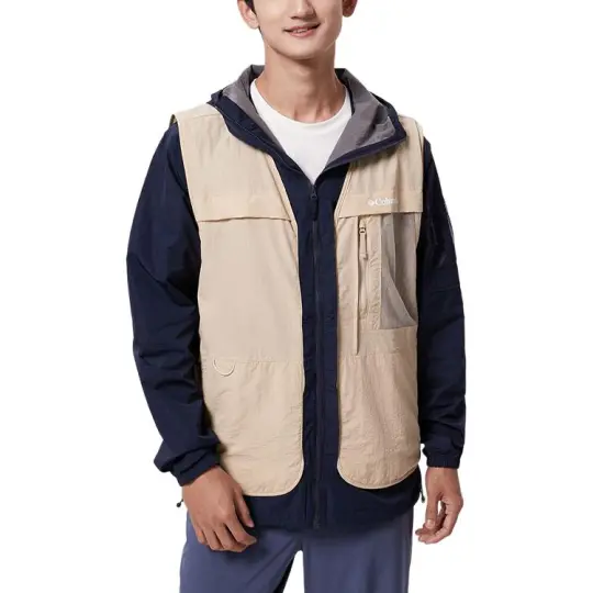 Columbia Vests Men's Khaki V Neck Moderate Other