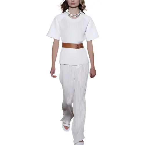 HERMES Casual Pants Women's White Moderate Straight Fit Pants