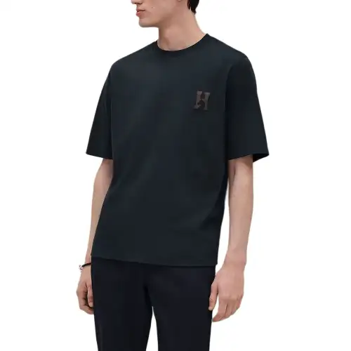 HERMES T Shirts Men's Marine Blue Crew Neck Moderate Straight Fit
