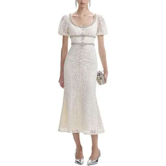 Self-portrait Floral Lace Embellished Midi Dress