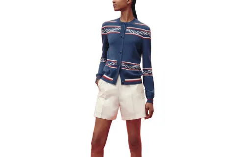 HERMES Knitwear Women's Blue Crew Neck Moderate Cardigan