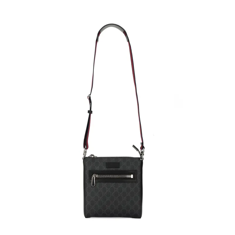GUCCI GG Supreme Canvas With Leather Messenger Bag, Crossbody Bag, Shoulder Bag Men's Black Gray