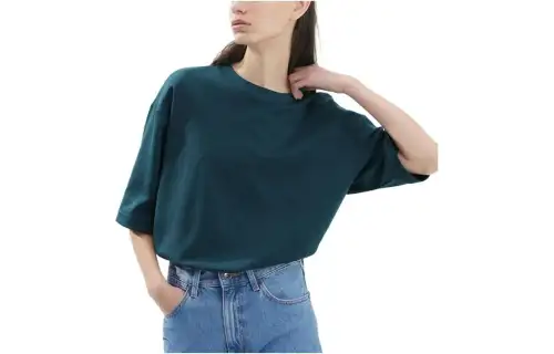 UNIQLO T Shirts Women's Sea Blue Crew Neck Moderate Straight Fit