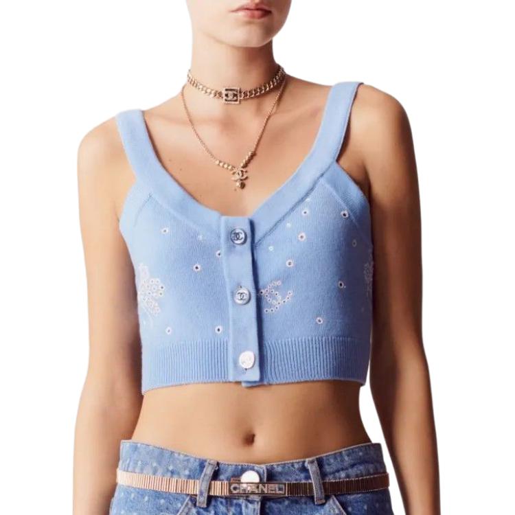 Женская майка Chanel Logo Print (голубая)