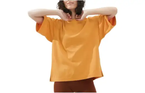 UNIQLO T Shirts Women's Bright Orange Crew Neck Moderate Straight Fit