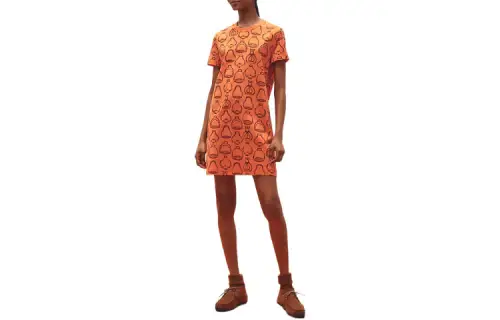 HERMES SS23 Short Sleeved Dress Women's Orange