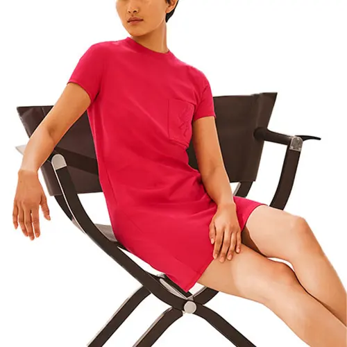 HERMES Short Sleeved Dresses Women's Fiery Red Crew Neck Moderate