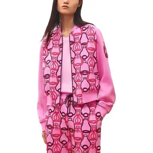 HERMES Jackets Women's Pink Baseball Collar Moderate Other
