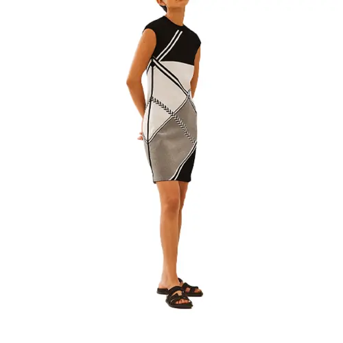 HERMES Sleeveless Dresses Women's Black Crew Neck Moderate