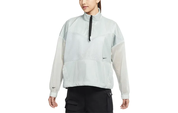 Nike SPORTSWEAR TECH PACK Jackets Women's Floating Stone Gray Stand Collar Moderate Straight Fit