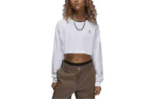 Jordan Crop Tops Women's White Crew Neck Moderate