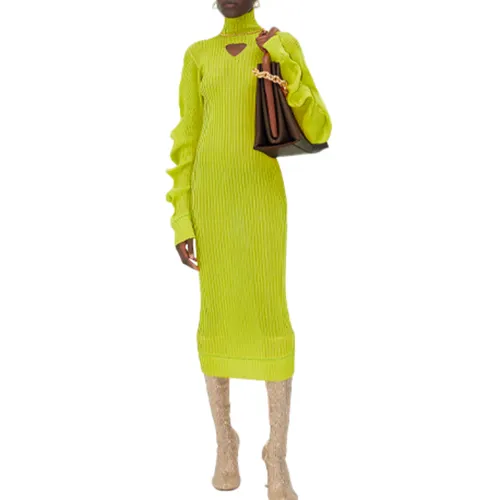 Bottega Veneta Turtleneck Cut Out Rib Knit Dress