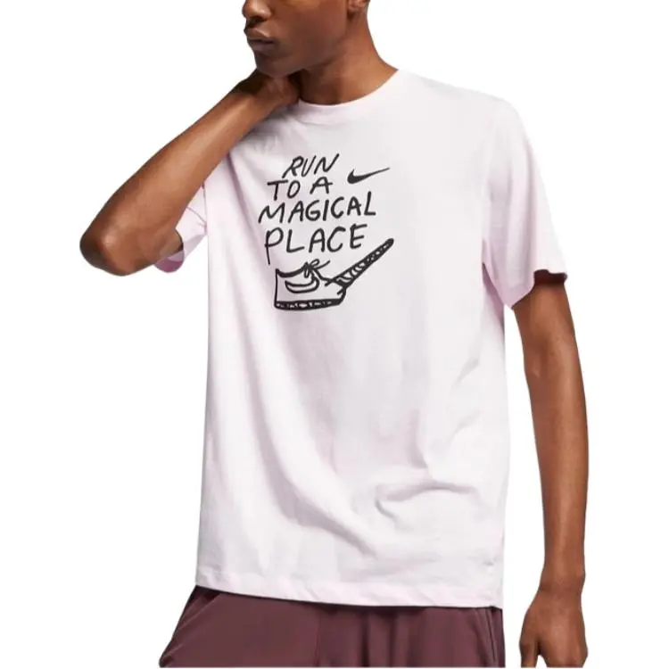 Nike T-Shirts Men's Pink Crew Neck Moderate Straight Fit