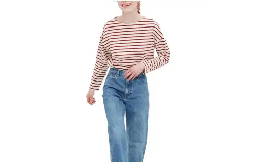 UNIQLO T Shirts Women's Red Crew Neck Moderate Straight Fit