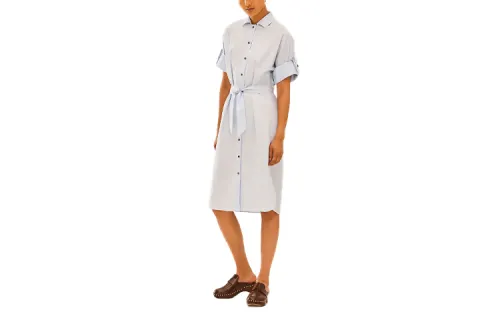HERMES Short Sleeved Dresses Women's Light Blue Square Collar Moderate Mid Length