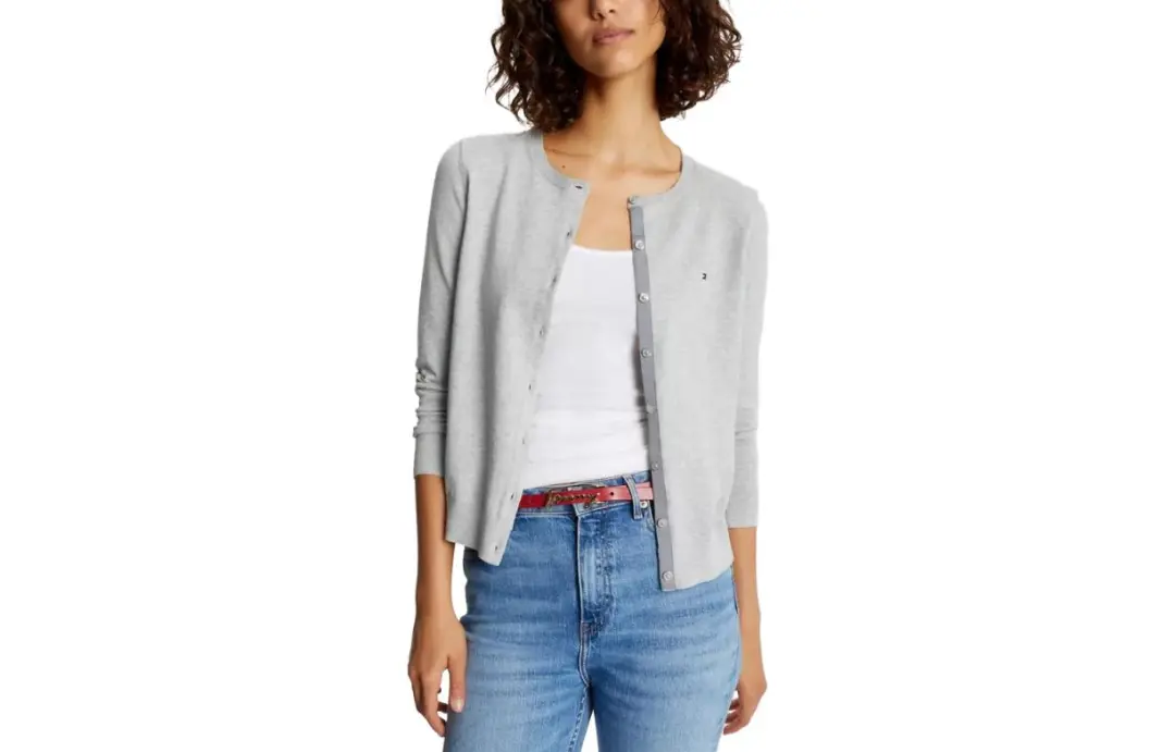 Tommy Hilfiger Solid Button Up Cardigan Sweaters Grey Heather Sweater Women's Gray