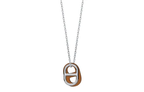 HERMES O'Maillon Pig Nose Palladium Plated Gold Necklaces Unisex Silver/Gold Brown