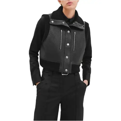 HERMES Vests Women's Black Lapel Moderate Other