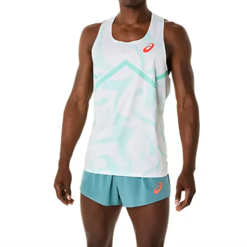 ASICS Tank Tops Men's White Crew Neck Thin Racerback