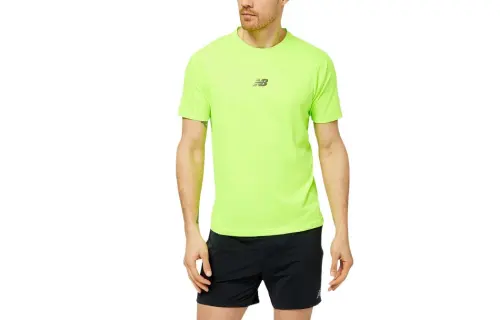 New Balance T Shirts Men's Green Crew Neck Moderate Straight Fit