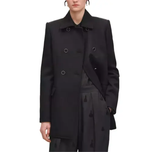 HERMES Coats Women's Black Lapel Moderate Straight Fit
