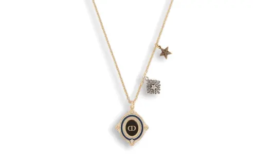 DIOR Brass, Black Agate, Crystal, Resin Necklaces Unisex Gold