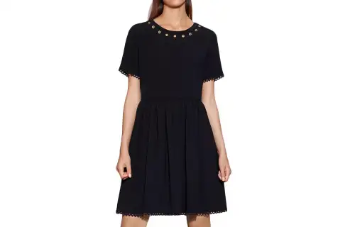 KENZO Short Sleeved Dresses Women's Black Crew Neck Moderate Short