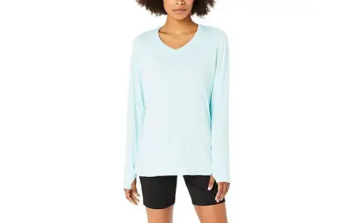 ASICS T Shirts Women's Blue V Neck Moderate Other
