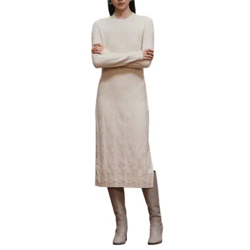 HERMES FW25 Long Sleeved Dress Women's Natural White