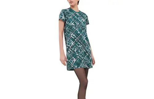 HERMES Short Sleeved Dresses Women's Oxford Green Crew Neck Moderate Short