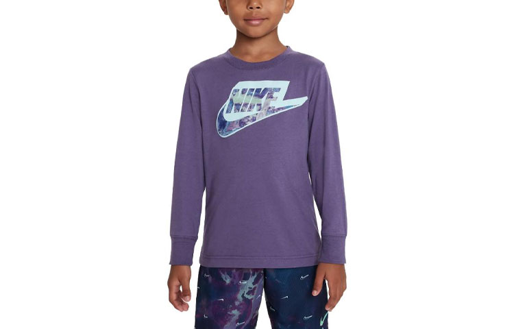 Nike Children's Clothing Futura Printed Long Sleeve Tee Logo Letter Printed Round Neck Long Sleeve T-Shirt Boys Canyon Purple