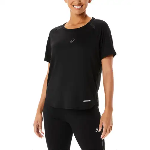 ASICS T Shirts Women's Black Crew Neck Moderate Straight Fit