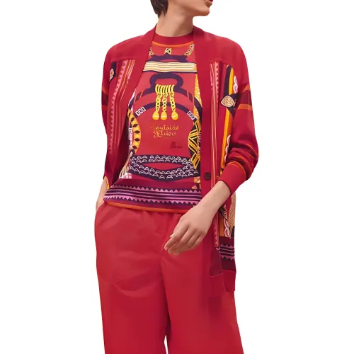 HERMES Knitwear Women's Red Asymmetrical Collar Moderate Other