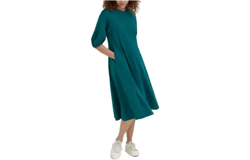 UNIQLO Short Sleeved Dresses Women's Turquoise Crew Neck Moderate Mid Length
