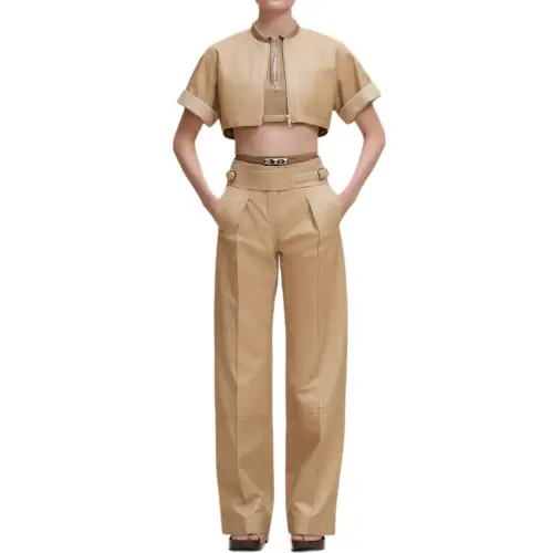 HERMES Leather Jacket Women's Beige