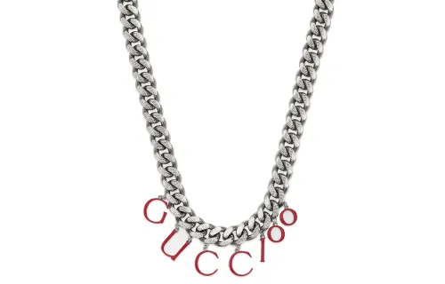 GUCCI Enamel Necklaces Unisex Silver