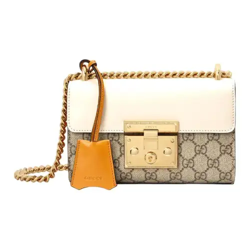 GUCCI Padlock Canvas With Leather Box Bag, Shoulder Bag, Crossbody Bag Small Women's Ebony & White