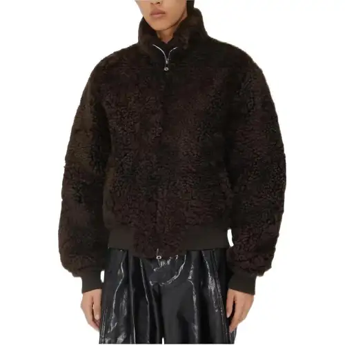 Bottega Veneta Leather Jackets Men's Black Stand Collar Thickened