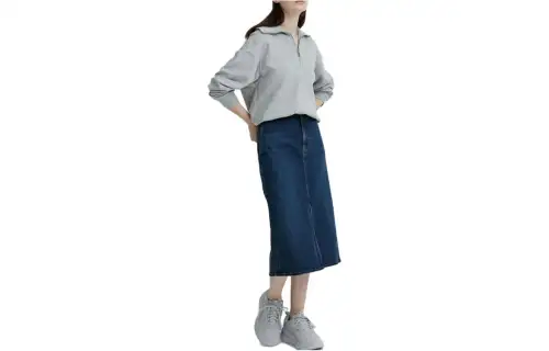 UNIQLO Denim Long Skirts Women's Dark Blue Moderate Mid Length A Line Skirt
