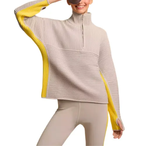 HERMES Knitwear Women's Gray Stand Collar Moderate