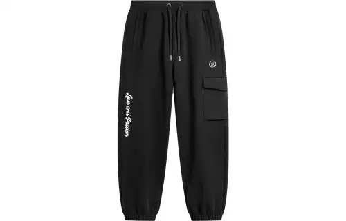 Li Ning Wade Christmas Collection, Letter Print Fleece Lined Loose Fit Thermal Elastic Cuff Knitted Sweatpants Men's