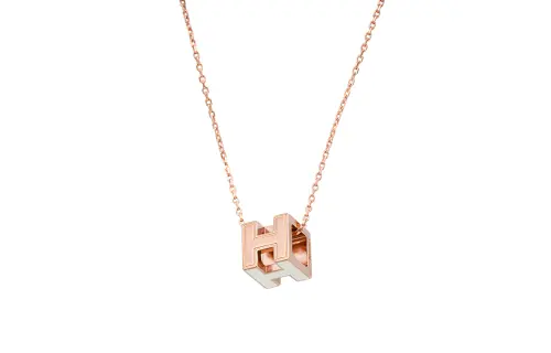 HERMES Cage D'H Necklaces Women's White Rose Gold