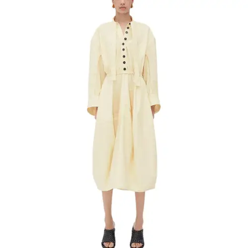 Bottega Veneta Long Sleeved Dress Women's Beige Yellow