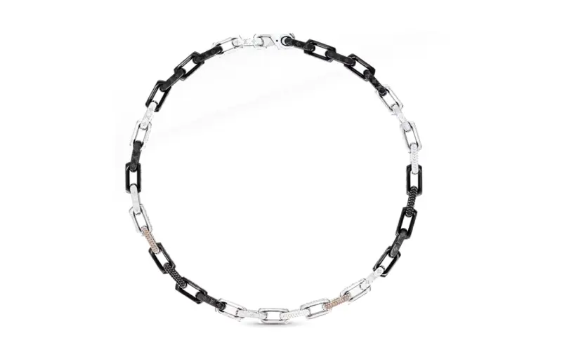 LOUIS VUITTON MONOGRAM CHAIN Crystal Necklaces Men's Silver