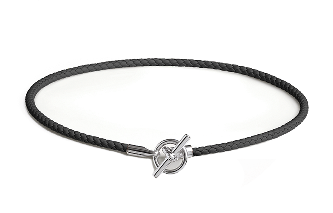 HERMES Glenan H Calfskin Necklaces Men's Black