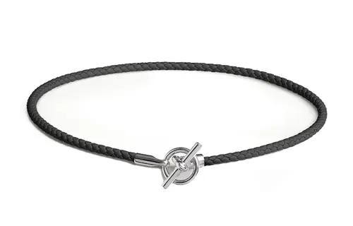 HERMES Glenan H Calfskin Necklaces Men's Black