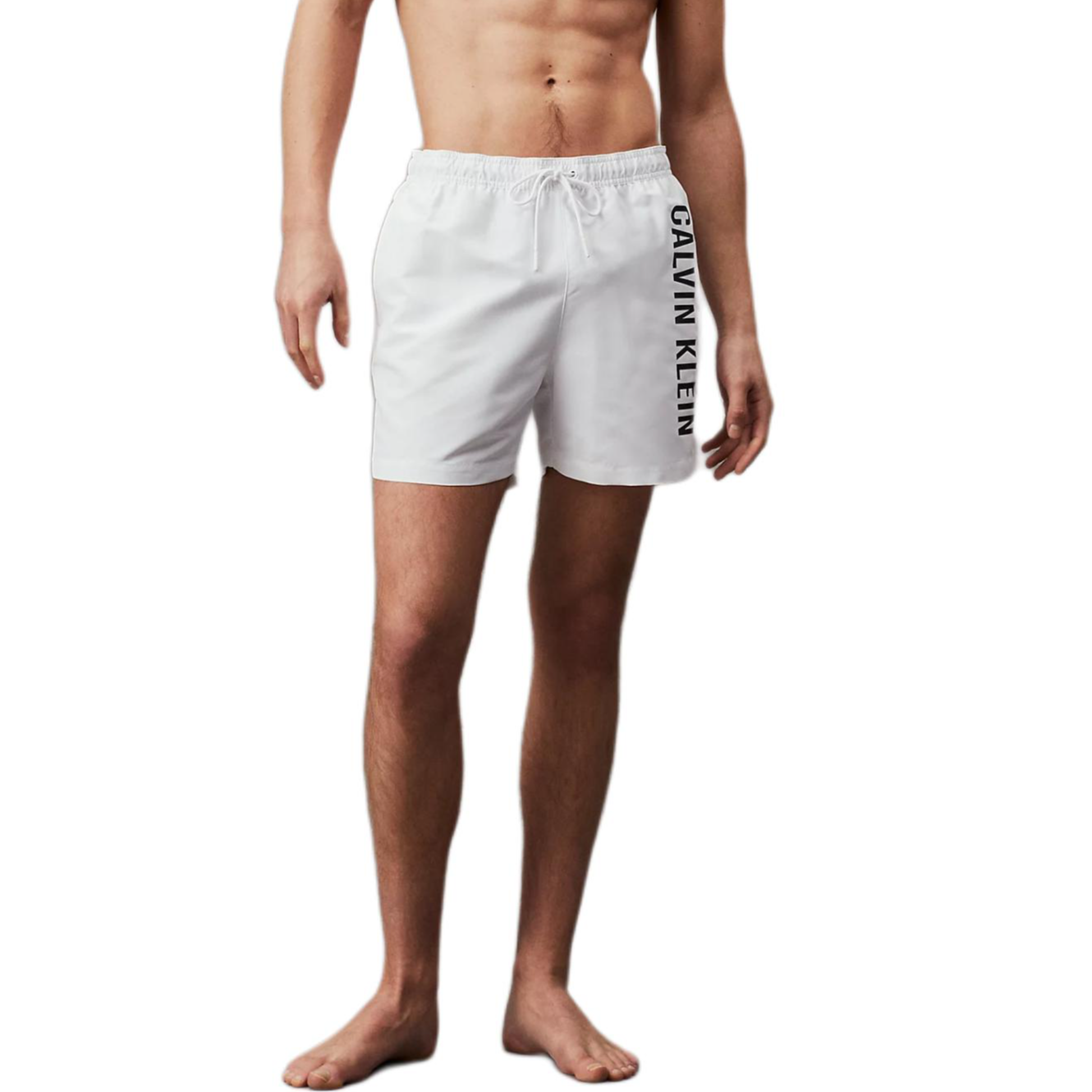 CALVIN KLEIN INTENSE POWER series mesh lined open pocket elastic drawstring swimming trunks European version men's classic white