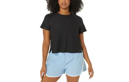ASICS T Shirts Women's Black Crew Neck Moderate Straight Fit