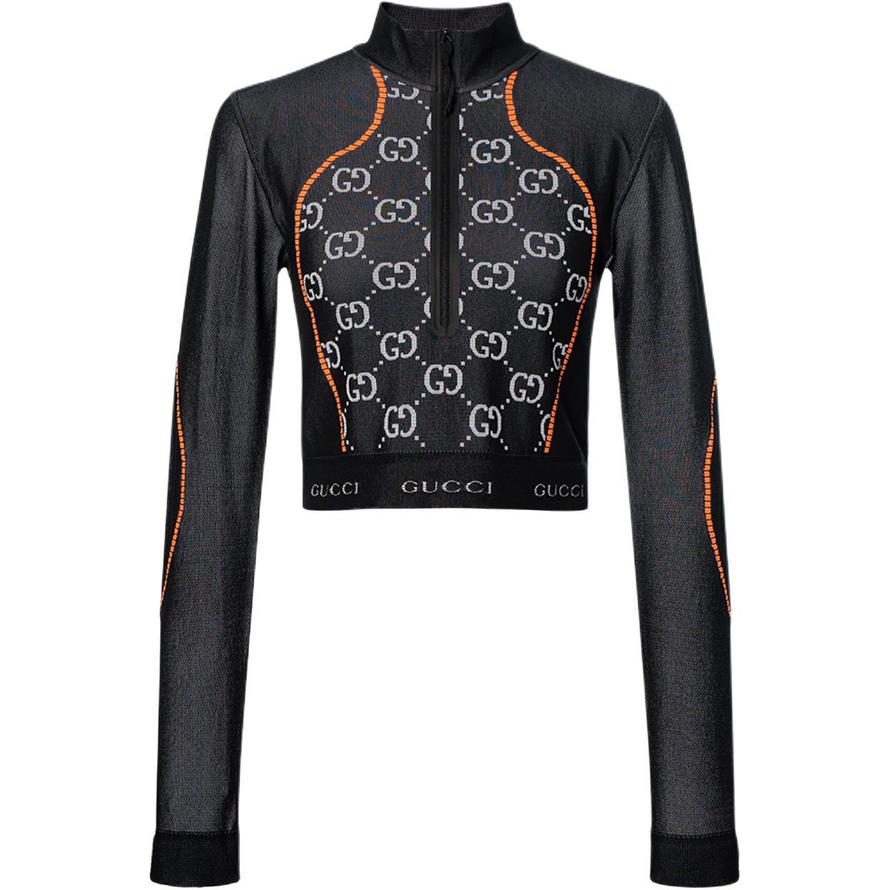 GUCCI Gucci Lovelight SS22 GG Jacquard Cropped Sweater Cropped Top Women's Black