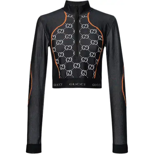 GUCCI Gg Jersey Jacquard Cropped Top Black/Orange